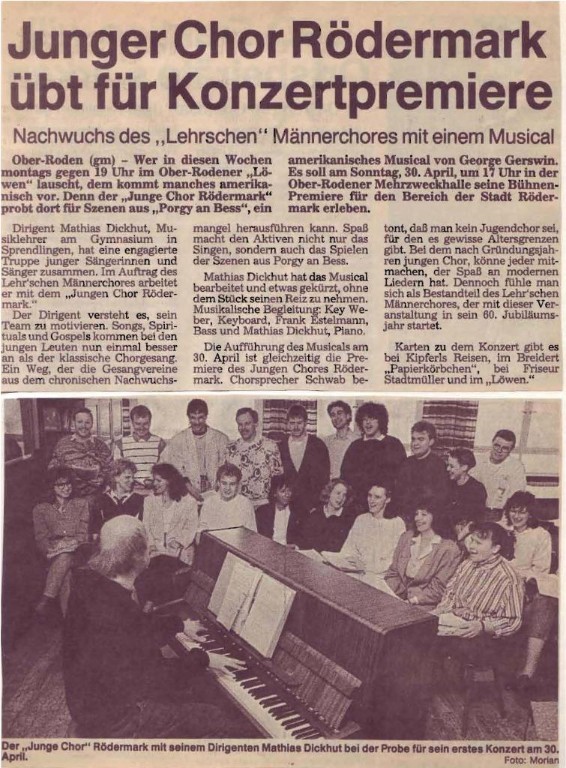 19890430 Offenbach Post - Junger Chor Rödermark übt für Konzertpremiere