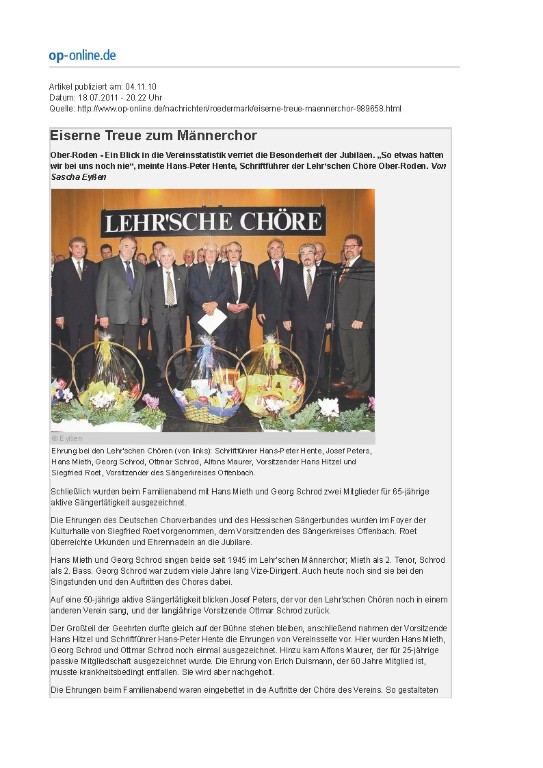 Eiserne Treue zum Männerchor